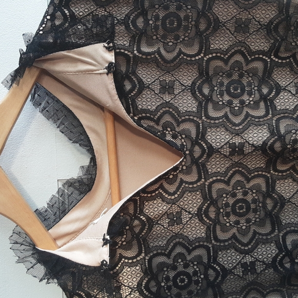 Max Studio Black Lace Shift Sheath Dress Tunic, beige lining, one size fits many - Picture 12 of 13